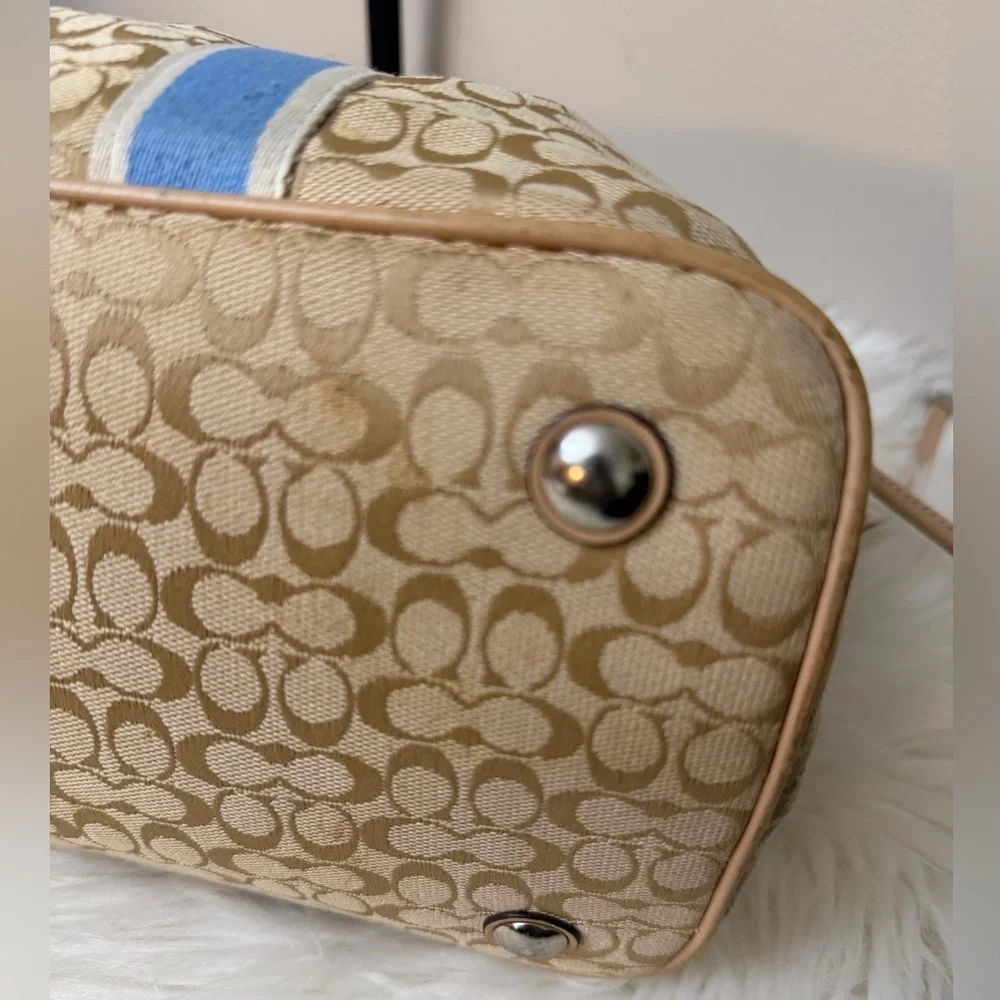 Coach Tan and Blue Shoulder Bag#F26130